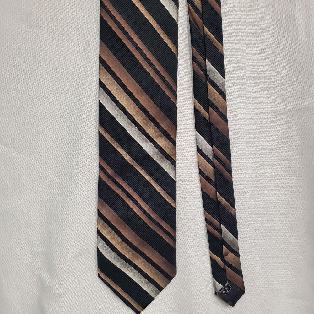 Ferucci Silk Tie Striped Pattern 100% Silk Necktie Black Brown Silver Color